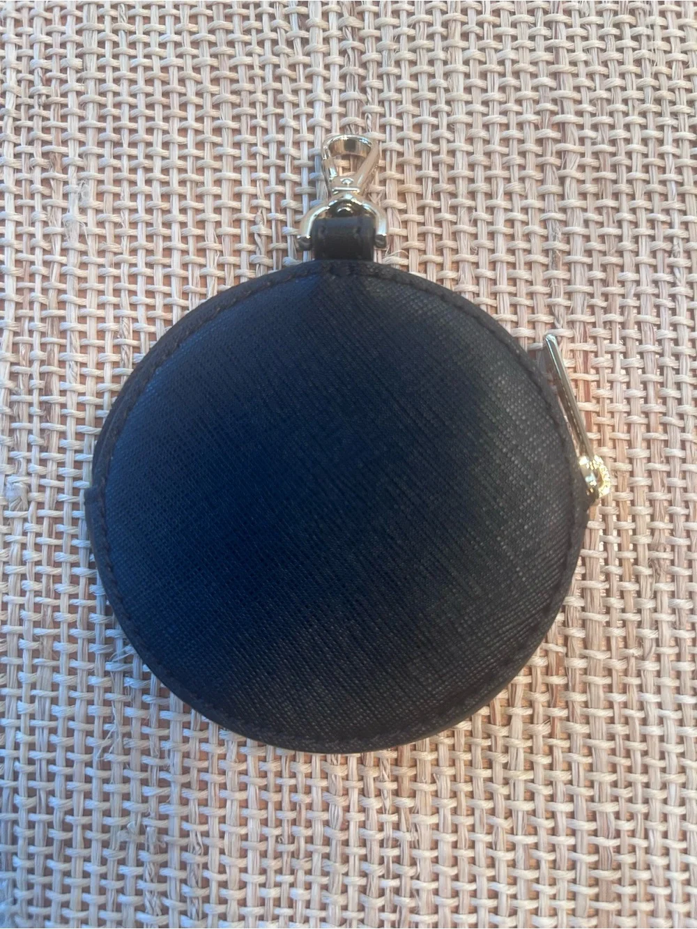 Michael Kors Saffiano Leather Round Coin Pouch w/Polished Gold Tone Hardware.